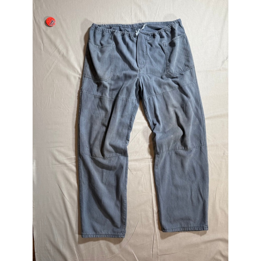 Vintage 1940s Work Pants Herringbone Twill Blue Grey Utility Trousers 36x30